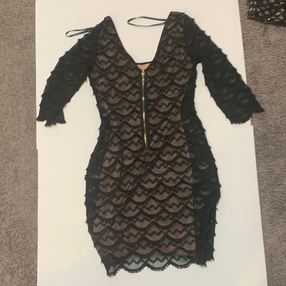 Guess Black and Tan Lace Dress